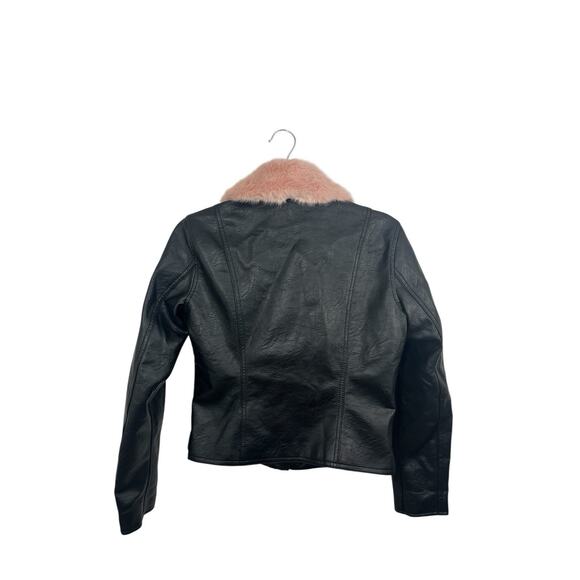 Candies Women's Faux Leather Pink Faux Fur Collar Moto Zip Jacket Small NWT - Picture 5 of 8
